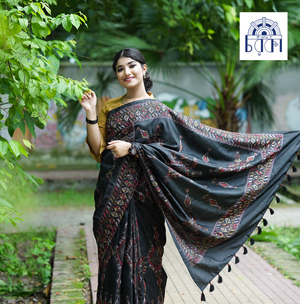 Silk Nokshi Saree Tarsel Black